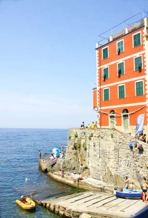 View of the port of Riomaggiore, Cinque Terre, La Spezia, Italyのeditorial素材
