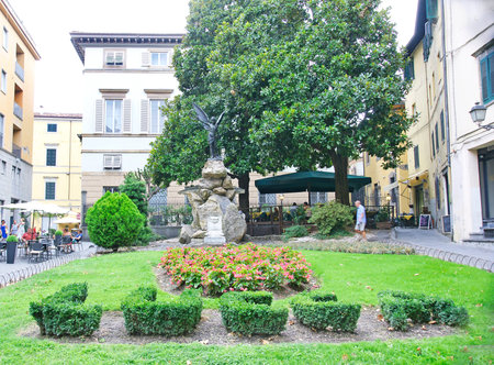 View of a garden in Lucca, Tuscany, Italyの写真素材