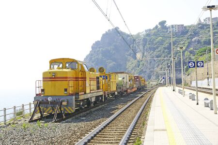 Train at Corniglia station, Cinque Terre, La Spezia, Italyのeditorial素材