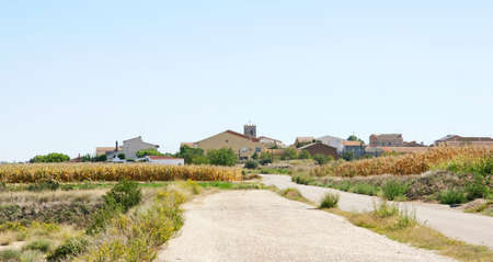 Landscape of fields and road of Lleida, Catalunya, Spainの写真素材