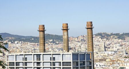 Three chimneys of the Parallel, Barcelonaの写真素材