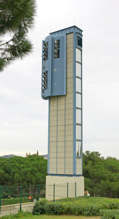 Lighting tower in the Parc de la Oreneta, Barcelonaのeditorial素材