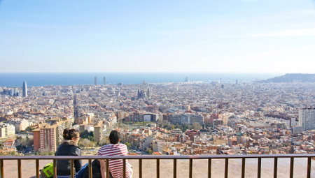 View from the bunker of the neighborhood of El Carmelo, Barcelonaの写真素材