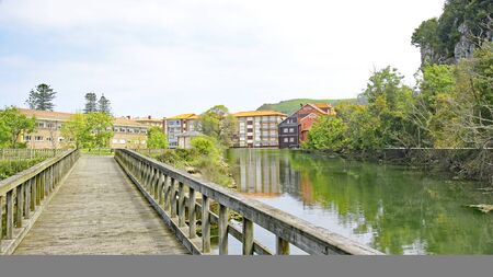 Park and lake of Ribadesella, Principality of Asturias, Spainの写真素材