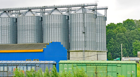 Deposits of a factory on the banks of the Neva River in St. Petersburg, Russiaのeditorial素材