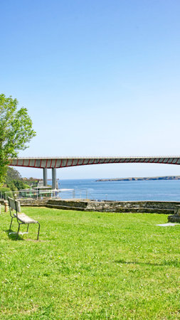 Bridge and gardens on the coast of Ribadeo, RÃ­a de Ribadeo or Eo, MariÃ±a Oriental Region,...