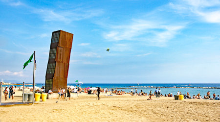 Ornamental architecture the wounded star on the beach of Barceloneta, Barcelona, Catalunya, Spain, Europeのeditorial素材