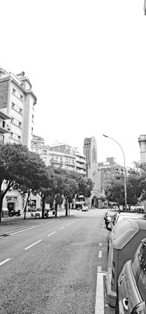 Via Augusta in Barcelona with Parish of Santa Teresa del Infante Jesus, Catalonia, Spain, Europeのeditorial素材