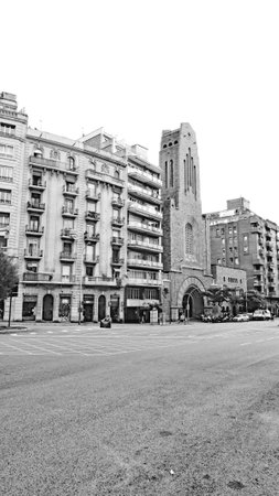 Via Augusta in Barcelona with Parish of Santa Teresa del Infante Jesus, Catalonia, Spain, Europeのeditorial素材