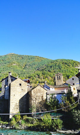 Panoramic view of Broto in the province of Huesca, Aragon, Spain, Europeの写真素材