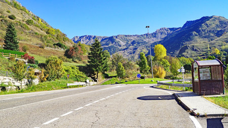 Road in the landscape of the Pyrenees of Lleida, Catalunya, Spain, Europeの写真素材