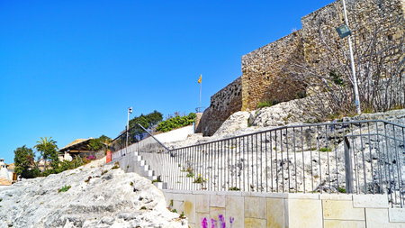 View of the Old City walls in Rhodes, Greece. UNESCO World Heritage Siteの写真素材