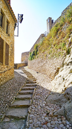 Old stone stairs in the medieval town of Rovinj, Croatiaの写真素材