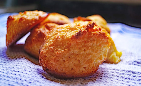 coconut cookies on tablecloth for snack for backgroundの写真素材