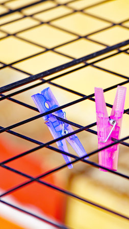 Colorful clothespin on a clothesline for backgroundの写真素材