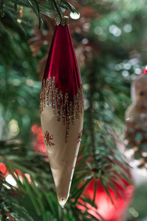 Close-up of a red christmas tree coneの写真素材