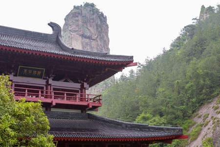 Xiandu temple building with the famous bamboo rock in the backgroundの写真素材