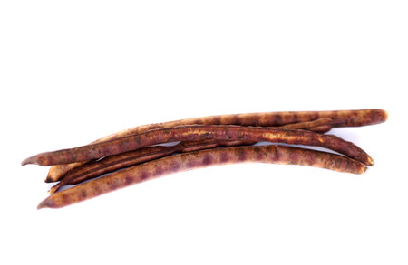 Dried red bean pods  on white background. Concept, Agriculture crop. Dried for preparing to select...