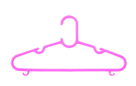 Purple cloth hanger isolated on white background. Concept, Equipment for   hanging neatly clothes in wardrobe or used to dry clothes.  Helps preserve long life of  clothes.の写真素材