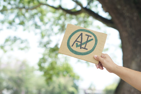 Hand holding a cardboard with the symbol of A plus on nature backgroundの写真素材
