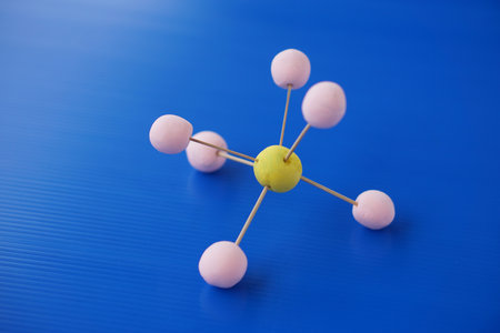 DIY molecule structure made from toothpicks and plasticine  for teaching. Concept, teaching aids, educational materials. science lesson about molecule.の写真素材