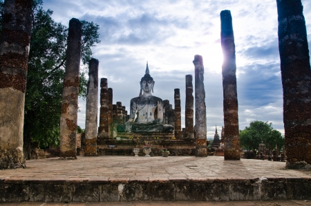 ancient buddha image statue at Sukhothai historical park Sukhothai province Thailandの写真素材