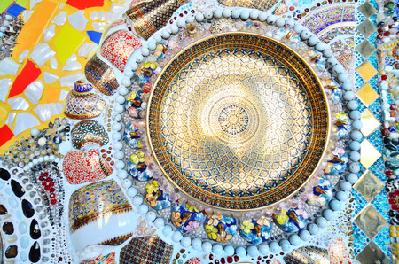 Wall Background Decorated with Thai Porcelainの写真素材