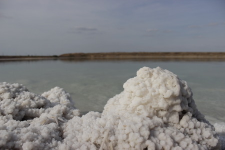 mountains of salt and a crane upstairs. Extraction of minerals.の写真素材
