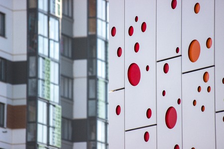The city background, red circles on grey, multi-colored compositionの写真素材