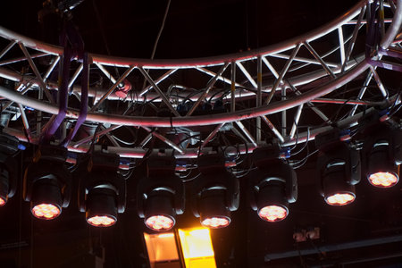 professional lighting device, powerful light for Studio. TV video shooting. many bulbs on round...