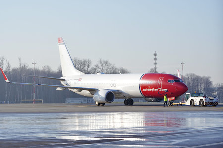 Krakow, Poland 04.01.2019: Airplane Norwegian Boeing 737-800 at the airport. Cancellation or...