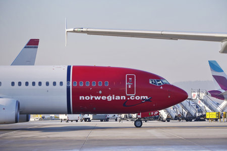 Krakow, Poland 04.01.2019: Airplane Norwegian Boeing 737-800 at the airport. Cancellation or...