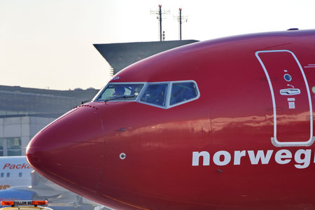 Krakow, Poland 04.01.2019: Airplane Norwegian Boeing 737-800 at the airport. Cancellation or...