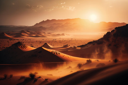 Sand dunes in the Sahara desert at sunset. Morocco, Africaの素材