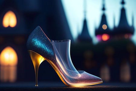 Womens shoes on the background of the night city. 3d renderingの素材