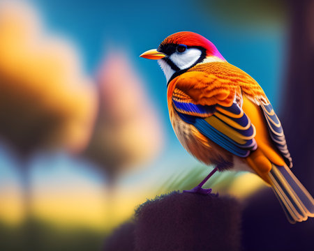 Colorful bird on a branch in the park. Wildlife scene from nature.の素材