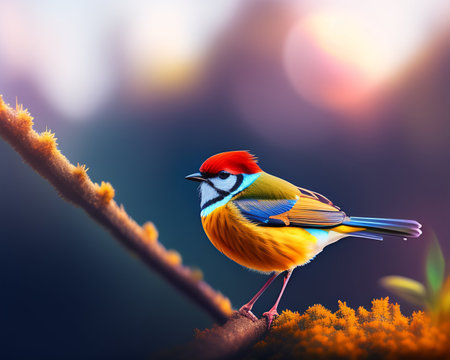 Beautiful bird on the branch with blurred background. Colorful bird.の素材
