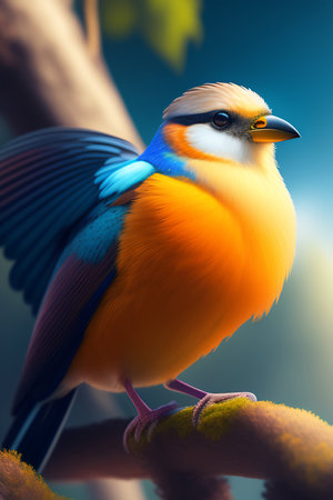 colorful bird on a branch in the forest, close-upの素材