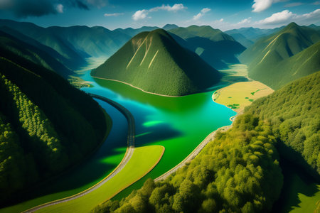 Aerial view of a beautiful lake in the mountains. Nature backgroundの素材
