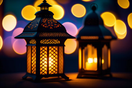 Lanterns on bokeh background, Ramadan Kareem conceptの素材