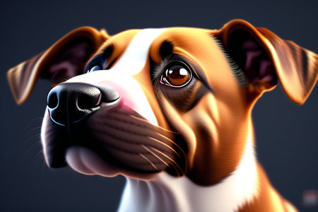 Digital illustration of a Bulldog in front of a dark background.の素材