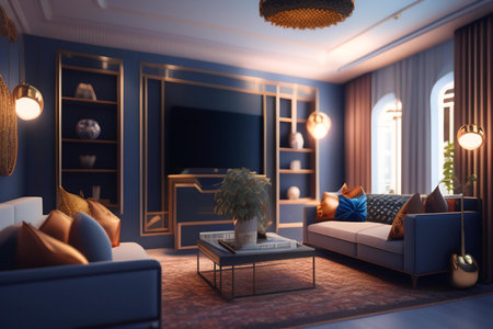 Luxury living room interior design. 3D render illustration.の素材