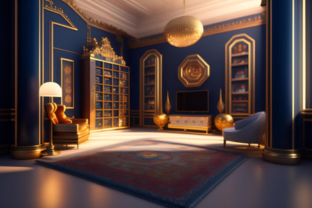 3d render of luxury living room with blue wall and classic furnitureの素材