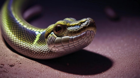 Close-up of a snake on a dark background. Reptile. 3d renderの素材