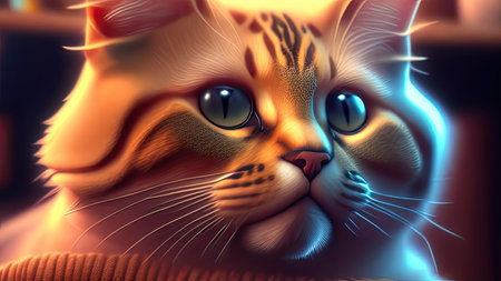 Cute cat with blue eyes close-up. 3D renderingの素材