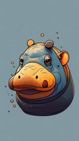 cartoon hippo with big eyes. Vector illustration of animal.の素材