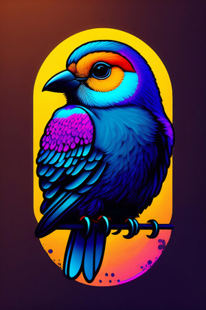 Colorful bird on a branch in the form of a letter Qの素材