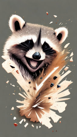 illustration of a raccoon on a gray background with splashesの素材