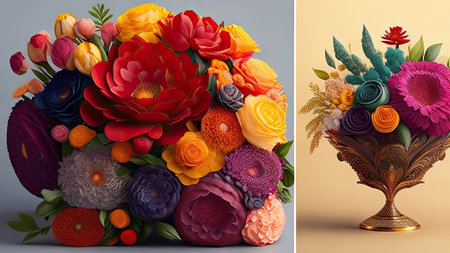 3d illustration of a bouquet of different flowers in a vaseの素材