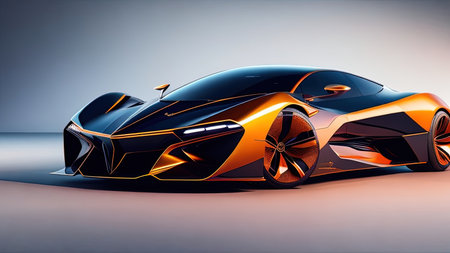 3D rendering of a brand-less generic concept car in studio environmentの素材